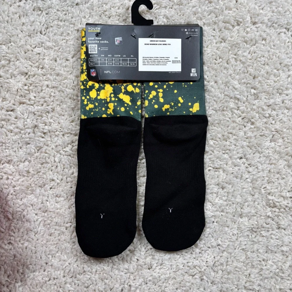 Youth Green Bay Packers Road Warrior Love Socks NFL Team‎ Apparel Size XL
